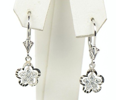 #ad Sterling Silver flower shaped dangle earrings with stone $35.06