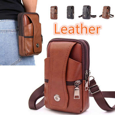 #ad Leather Waist Bag Multifunction Fanny Pack Large Capacity Belt Bag Multi layer $8.14