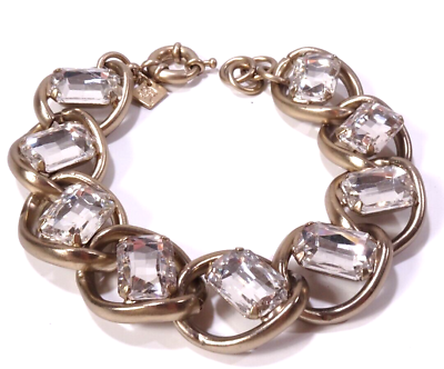 #ad Banana Republic Women#x27;s Bejeweled Brass Link Baguette Crystal Focal Bracelet NWT $14.50