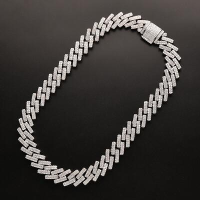 #ad 14K Gold 15mm Moissanite Hip Pop Bracelet Necklace Cuban Chain Link Wedding Men $120.00