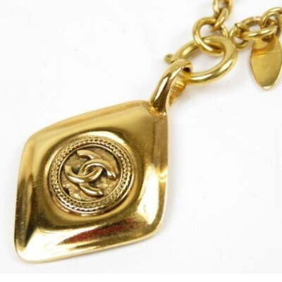 #ad CHANEL CC Logos Necklace Gold Chain Pendant Plate #33 $645.00