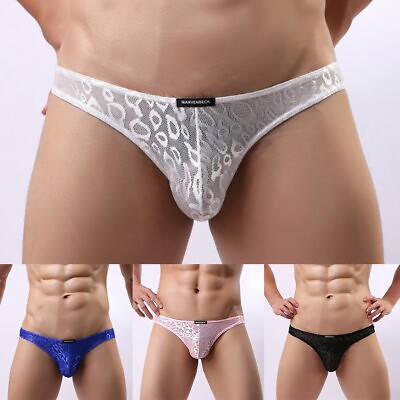 #ad Lace Briefs Underwear Breathable Briefs Lace Lingerie Low Rise Men Pouch Soft $8.87