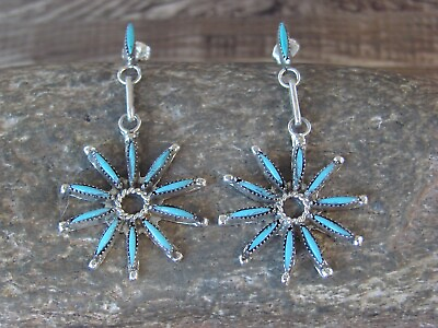 #ad Zuni Indian Sterling Silver Needle Point Turquoise Cluster Earrings Kaamasee $132.99