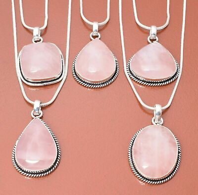 #ad Rose Quartz Gemstone 925 Sterling Silver Plated Wholesale Lot Chain Pendants $14.96