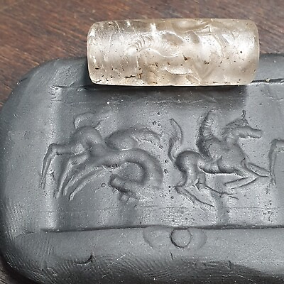 #ad AA Ancient Antiquities Crystal Bead Cylinder Seal Intaglio Stamp $300.00