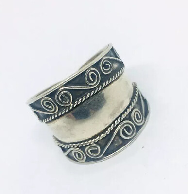 #ad Wide Sterling Silver Cigar Band Ring 2.75gms Size 7 Vintage Jewelry $36.50