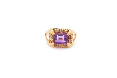 #ad 14k Yellow Gold Amethyst Diamond Ring Size 6.25 $499.99