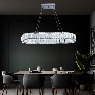 #ad Modern Crystal Chandelier Oval LED Ceiling Light Pendant Lights Changeable Color $105.99