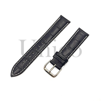 #ad 12 24 MM BLK WT Genuine Leather Alligator Watch Band Strap Buckle Fits for Omega $12.99
