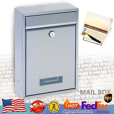 #ad Wall Mount Mailbox Security Lockable Mail Box Door Newspaper Letter Drop Box $32.92