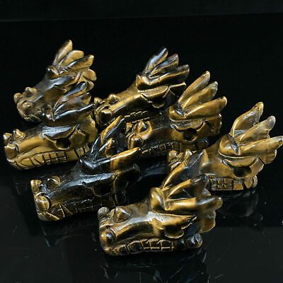#ad 40G Natural Tiger#x27;s eye jasper hand carved dragon skull crystal healing 1pc $15.99