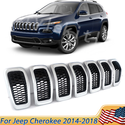 #ad 7x Chrome Front Bumper Grille Insert Honeycomb Mesh For Jeep Cherokee 14 18 Set $39.99