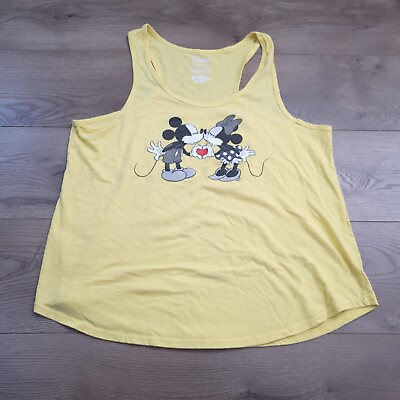 #ad Mickey Minnie Mouse Shirt Women 2XL Yellow Disney Tank Top Love Kiss Normcore $14.99