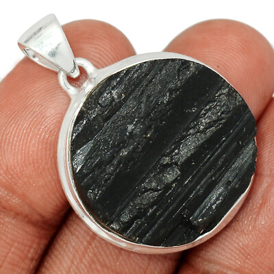 #ad 13g Natural Black Tourmaline 925 Sterling Silver Pendant Jewelry CP33076 $16.99