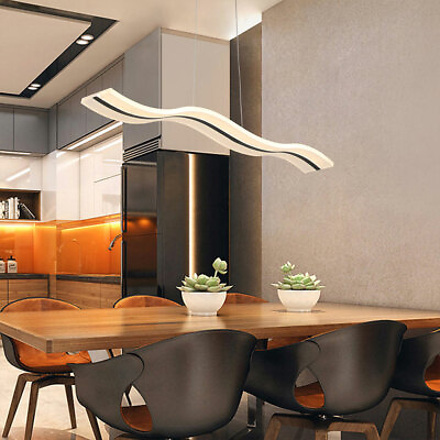 #ad Modern Acrylic Chandelier LED Ceiling Lamp Pendant Light Linear Wave Shape 38W $72.90