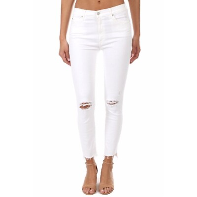 #ad MOTHER Little Miss Innocent White Distressed Stunner Zip Ankle Step Fray Jean 25 $93.00