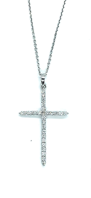 #ad $2900 0.50 Ct Diamond White Gold Cross Necklace 14 Kt F SI1 $700.00