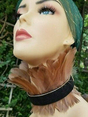 #ad NEW HANDMADE UNIQUE RUNWAY STYLE TAN COLOR COLLAR NECKLACE NATURAL FEATHER $55.99