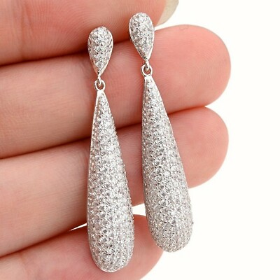 #ad Long Tear Drop Style Micro Pave Set 4.20CT Cubic Zirconia Bridal Wedding Earring $250.00