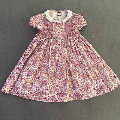 #ad Neck amp; Neck Girls Dress Hand Smocked 4 Pink Floral Cotton Lawn Petticoat Easter $30.00