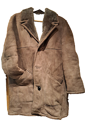 #ad Norm Thompson Lg Men#x27;s 42 Brown Suede Shearling Ranch Coat Button Front Vintage $40.00