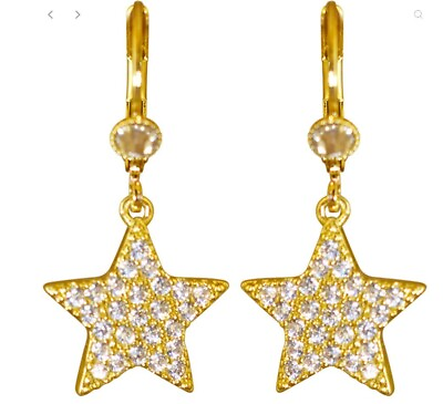 #ad Kirks Folly Fairy Diamond Star CZ Leverback Earrings Goldtone $35.00