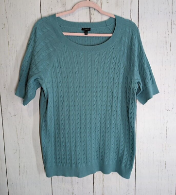#ad Talbots Size 1X Womens Teal Blue Knit Short Sleeve Casual Top $12.99