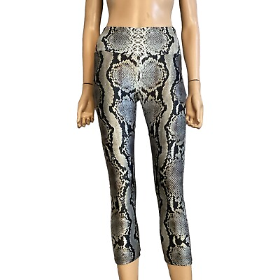 #ad Goldsheep Womens Capri Leggings Snake Print Activewear Mid Rise Gray Multi Small $34.00