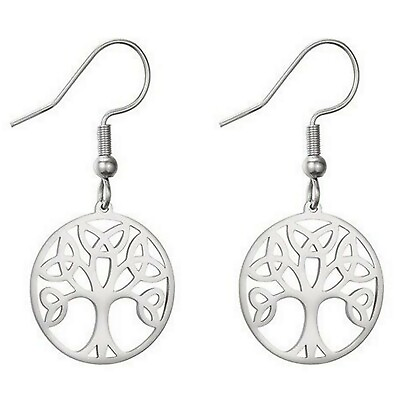 #ad Celtic Trinity Tree of Life Earrings Silver Stainless Steel Hook Dangle Drops $12.99