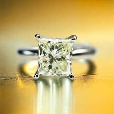 #ad Estate 14k White Gold Princess Cut Natural Diamond Solitaire Big Engagement Ring $2899.00