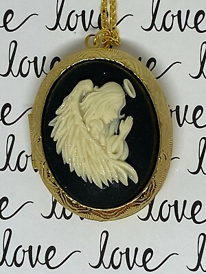Guardian Angel Cameo Large Gold Locket Necklace Photo Church Pendant Church new $20.54