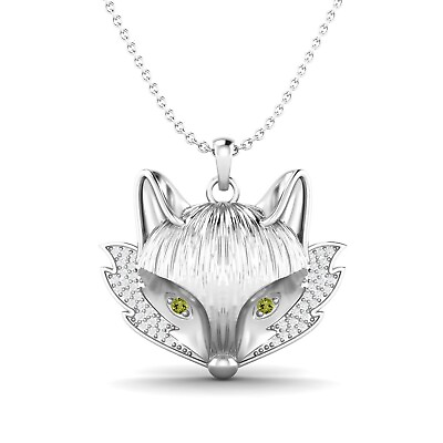 #ad Round Peridot 925 Sterling Silver Fox Head Face Pendant Animal Lover Necklace $35.62