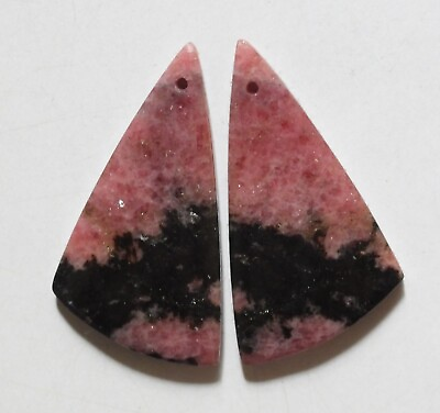 #ad 67.65 Cts Natural Rhodonite 38mm X 20mm each Drilled Match Pair $8.24