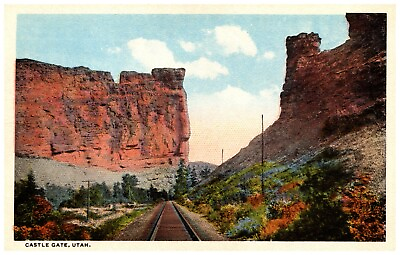 #ad Castle Gate Utah UT On D amp; RG Railroad Train Tracks Linen Postcard $8.49