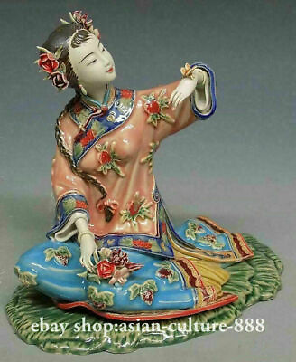 #ad 8quot; Wucai Porcelain Pottery Classical Beauty Women Lady Butterfly Figurine Statue $272.80