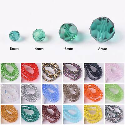 #ad 3mm 4mm 6mm 8mm Round 32 Facets Crystal Glass Loose Crafts Beads Wholesale Lot $3.79