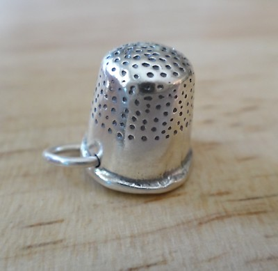 #ad Sterling Silver 3D 12x12mm Thimble Sewing Charm $28.49