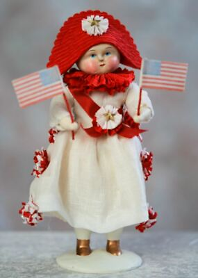 #ad 9.75quot; Dee Harvey Pollys Parade Soldier Girl Figure Doll Folk Art 4th July Decor $29.95