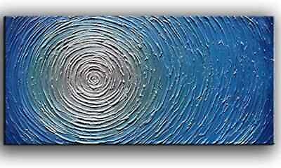 #ad New 3D Metallic Bead light Blue Texture Oil Painting On Canvas Abstract Art $229.99