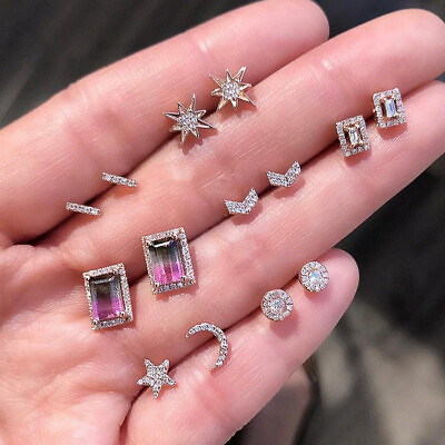 #ad 7Pairs Fashion Women Rhinestone Crystal Moon Star Earrings Set Ear Stud Jewelry $1.83
