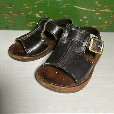 #ad Robinson Crusoe Sandals Baby 5 Brown Leather Open Toe Buckle Simple Natural $18.00