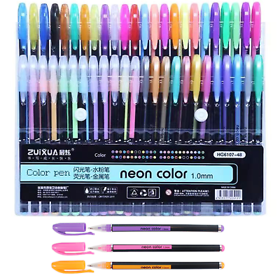 #ad 48 Unique Colors No Duplicates Gel Pens Gel Pen Set for Adult Coloring Book $9.78