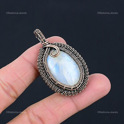 #ad Rainbow Moonstone Wire Wrapped Pendant Handcrafted Copper Holiday Jewelry 1.98 $17.10