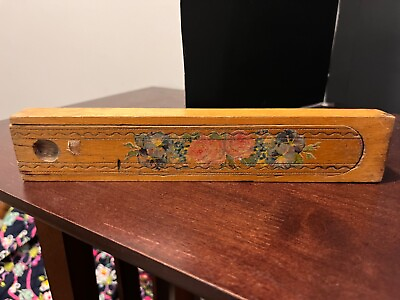 #ad Vintage Flower Pattern Sliding Top Wood Wooden Pencil Box $13.00