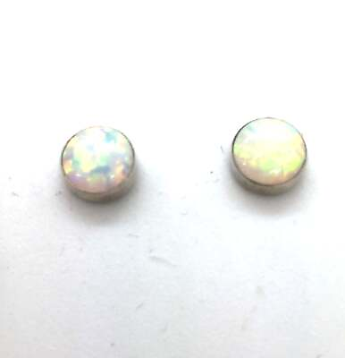 #ad Solid 925 Sterling Silver with White Opal Post Earrings $42.49
