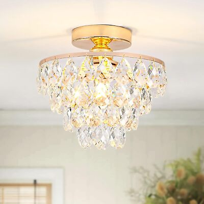 #ad Gold Crystal Chandelier Small Modern Chandelier Mini Ceiling Light Flush Mount $54.89