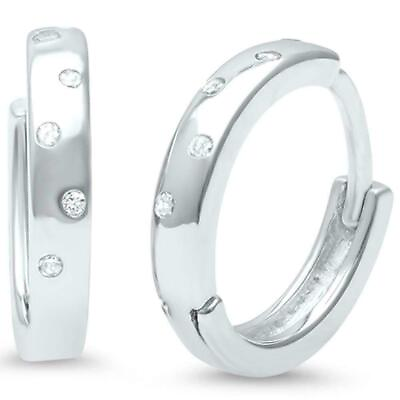 #ad Genuine Diamond Huggie Hoop Earrings in Solid Sterling Silver $45.60