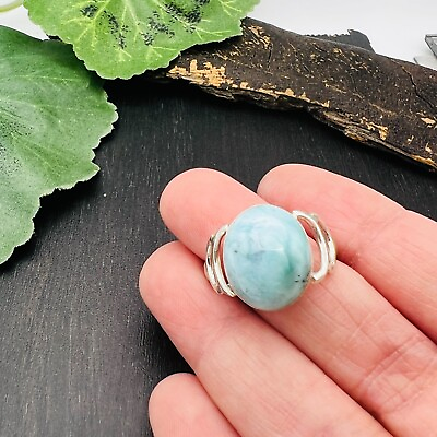 #ad NATURAL LARIMAR 925 Sterling Silver Ring 8.25 Dominican Stone P80 $29.50