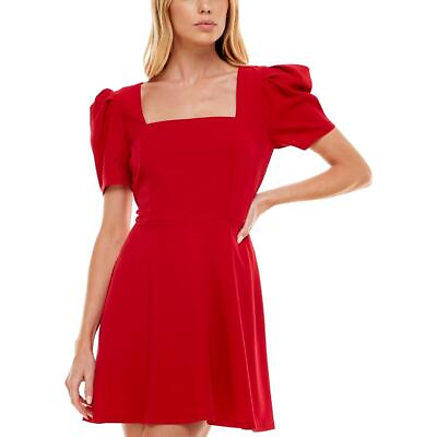 #ad Speechless Womens Square Neck Puff Sleeves Mini Fit amp; Flare Dress BHFO 6553 $12.99