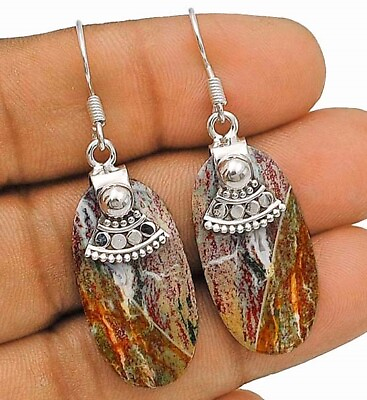 #ad Natural Crazy Lace Agate 925 Solid Sterling Silver Earrings IT8 4 $31.99